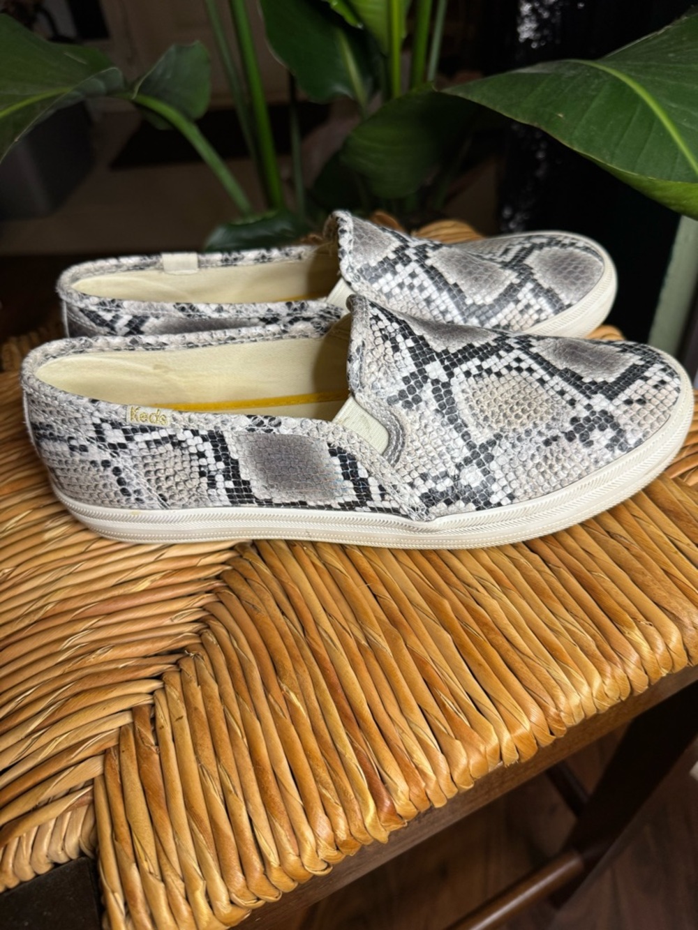 Women’s Keds Snake-Print Slip-On Flats in Gray and Black - Picture 4 of 10